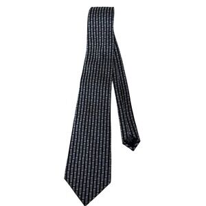 Alfani Mens Silk Necktie Black Grey Geometric Bar Pattern Hand Made Classic Tie
